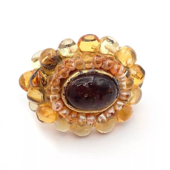 CHANEL Logo Gripoix Ring 00A Brown Gold-Plated France Accessory - Picture 1 of 16